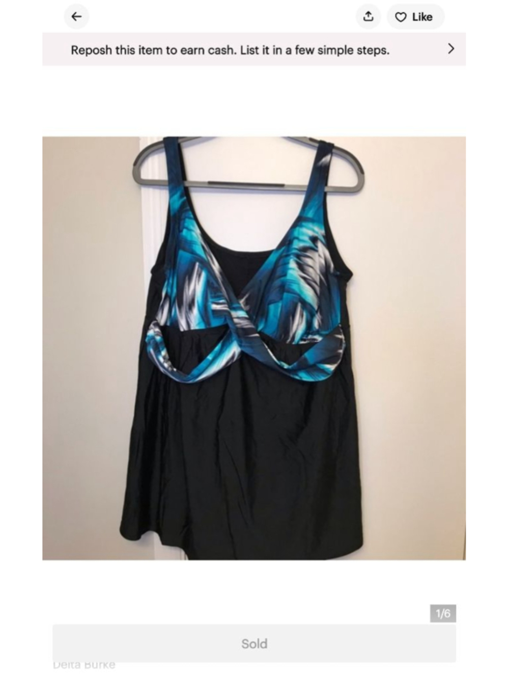 #722 Delta Burke Black Multicolored Swimdress sz.26W